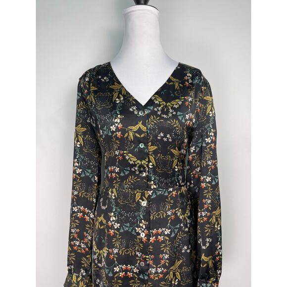 Mo:Vint Black Floral Long Sleeve Dress Size Medium Elegant & Feminine - Picture 2 of 10
